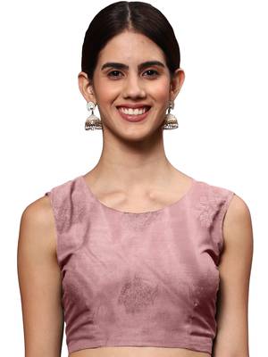 Light Pink Woven Silk Blend Saree With Blouse 5