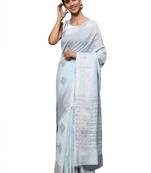 Light Blue Woven Silk Blend Saree With Blouse