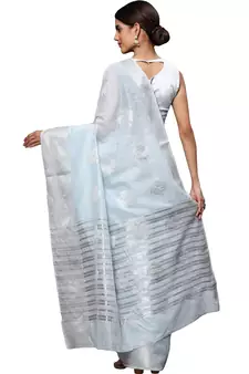 Light Blue Woven Silk Blend Saree With Blouse