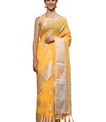 Yellow Woven Silk Blend Saree With Blouse