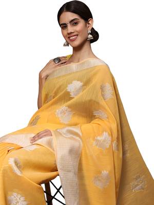 Yellow Woven Silk Blend Saree With Blouse 3