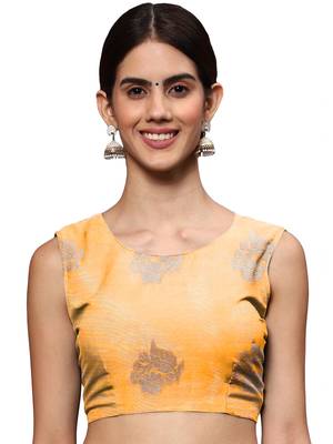 Yellow Woven Silk Blend Saree With Blouse 5