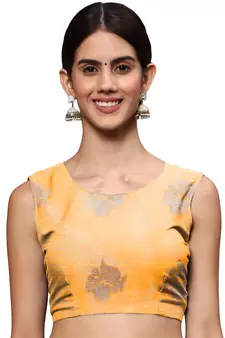 Yellow Woven Silk Blend Saree With Blouse