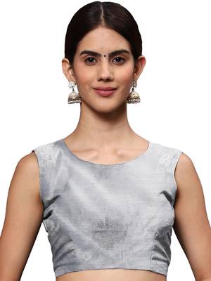 Grey Woven Silk Blend Saree With Blouse 5