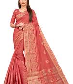 Pink Woven Poly Cotton Saree With Blouse
