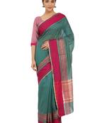 Teal Woven Silk Blend Saree With Blouse