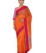 Orange Woven Silk Blend Saree With Blouse