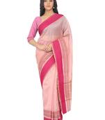 Baby Pink Woven Silk Blend Saree With Blouse