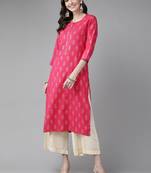 Pink printed cotton kurtas-and-kurtis