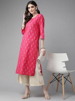 Pink printed cotton kurtas-and-kurtis 5