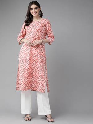 Peach printed cotton kurtas-and-kurtis 1