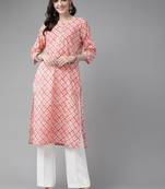 Peach printed cotton kurtas-and-kurtis