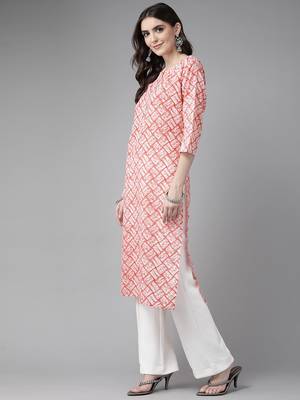 Peach printed cotton kurtas-and-kurtis 2