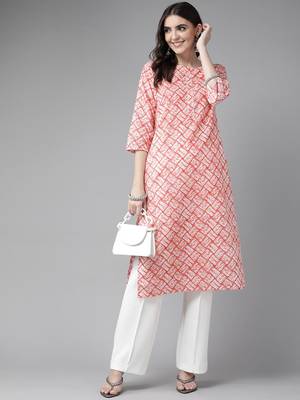 Peach printed cotton kurtas-and-kurtis 5