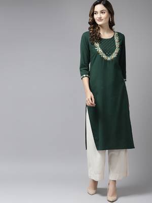 Green embroidered cotton kurtas-and-kurtis 1