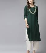 Green embroidered cotton kurtas-and-kurtis