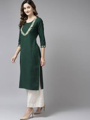 Green embroidered cotton kurtas-and-kurtis 2