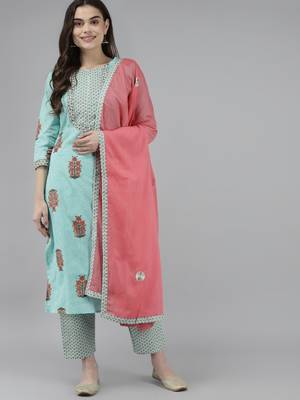 Blue embroidered cotton ethnic-kurtis 1