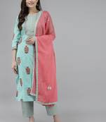 Blue embroidered cotton ethnic-kurtis