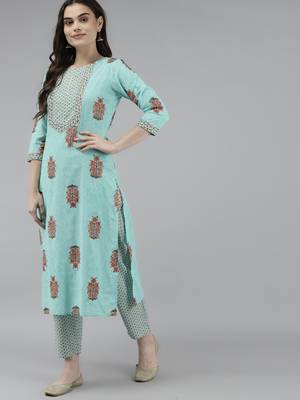 Blue embroidered cotton ethnic-kurtis 2
