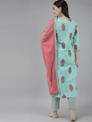 Blue embroidered cotton ethnic-kurtis 3