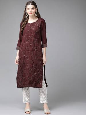 Maroon hand woven rayon ethnic-kurtis 1