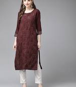 Maroon hand woven rayon ethnic-kurtis
