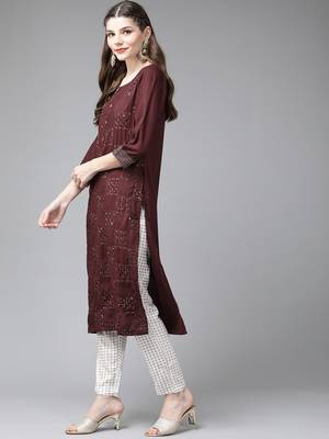 Maroon hand woven rayon ethnic-kurtis 2