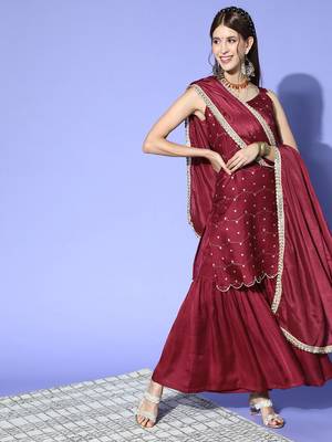 Red hand woven silk ethnic-kurtis 1