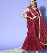 Red hand woven silk ethnic-kurtis