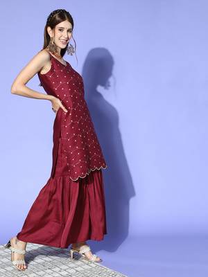 Red hand woven silk ethnic-kurtis 2