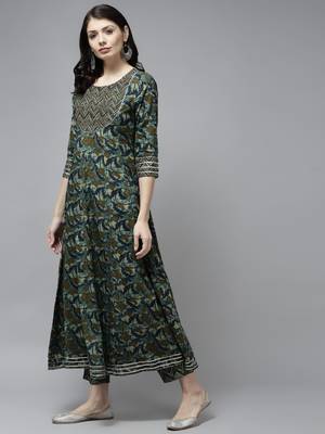 Green hand woven cotton ethnic-kurtis 2