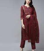 Maroon hand woven cotton ethnic-kurtis