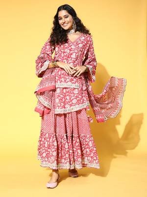 Peach printed cotton ethnic-kurtis 1