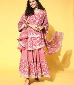 Peach printed cotton ethnic-kurtis