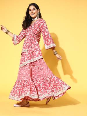 Peach printed cotton ethnic-kurtis 2