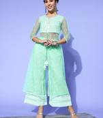 Sea-green plain net ethnic-kurtis