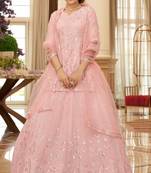 SHUBHKALA Pink Embroidered Thread Work Semi Stitched Lehenga & Unstitched Blouse With Dupatta