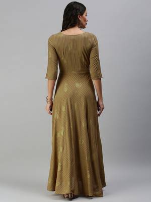 Yellow woven viscose rayon maxi-dresses 2