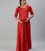 Red woven viscose rayon maxi-dresses