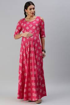 Pink woven viscose rayon maxi-dresses