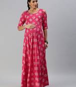 Pink woven viscose rayon maxi-dresses