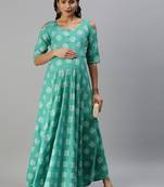 Teal woven viscose rayon maxi-dresses