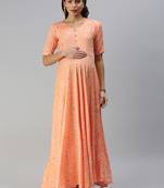 Orange woven viscose rayon maxi-dresses