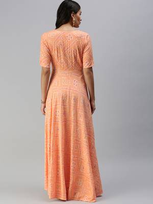 Orange woven viscose rayon maxi-dresses 2