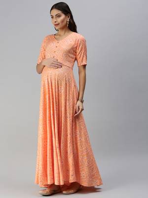 Orange woven viscose rayon maxi-dresses 3
