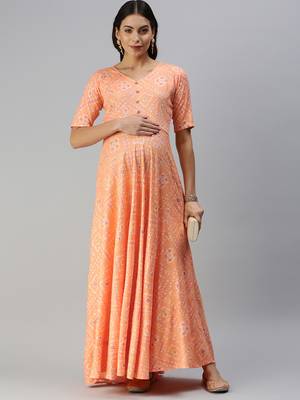 Orange woven viscose rayon maxi-dresses 4