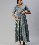 Grey woven blended cotton maxi-dresses
