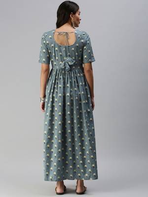 Grey woven blended cotton maxi-dresses 2