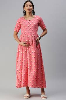 Pink woven blended cotton maxi-dresses